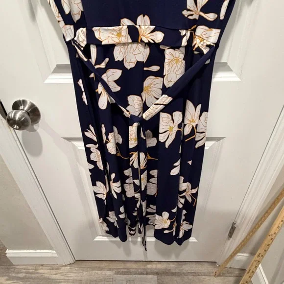Tahari Women Dress Floral Faux Wrap Navy Blue Short Sleeve XL - Picture 13 of 13